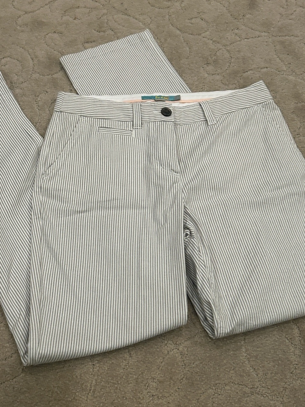 Boden Womens Cotton Striped Chino Pants  Gray White Casual Summer - 4